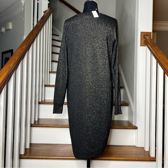 The Loft Sweater Dress Black With Gold Metallic Knee Length NWT - Picture 5 of 10